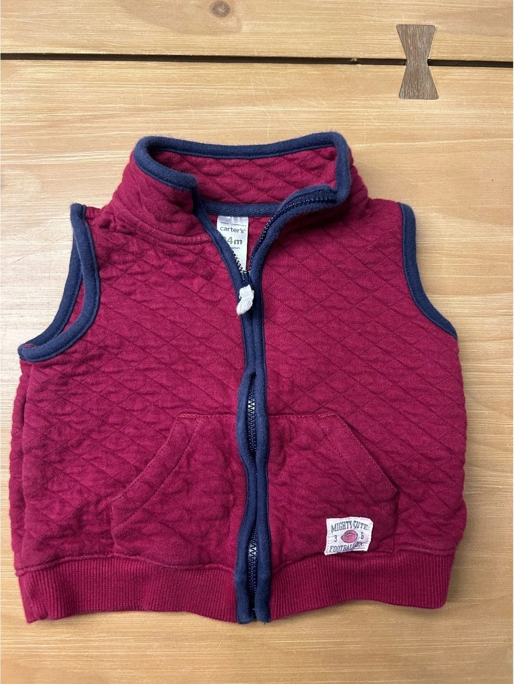 Carter's 24 Months Quilted Vest in Burgundy with Navy Trim